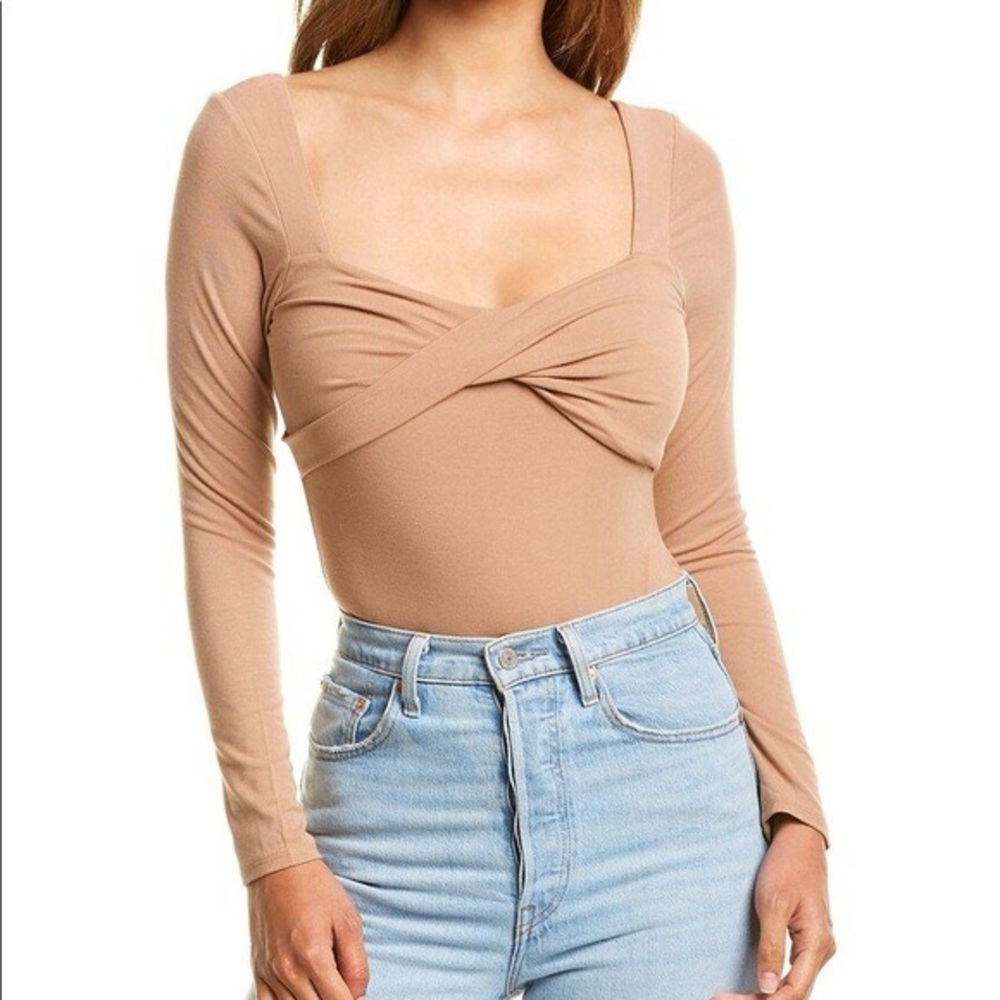 Astr the Label - Brown Long Sleeve Twist Front Bodysuit